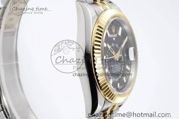 0502 Skydweller SS YG Noob Best Edition Black Dial on SS YG Jubilee Bracelet A23J Efficient 2122